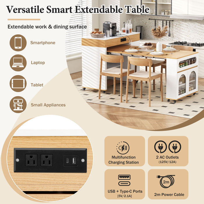Extendable Dining Table With Folding Top, Rolling Kitchen Island With Drawers And Power Outlet
