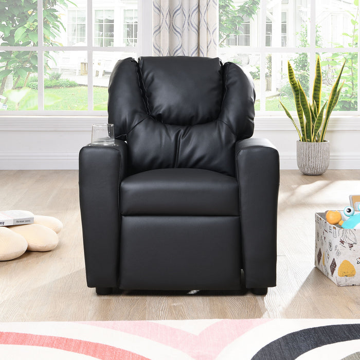 Sally Deluxe Kids Recliner Chair With Cup Holder - Black