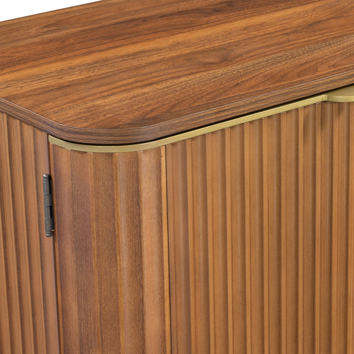 TV Stand, Fluted Media Console With Adjustable Shelves And Cable Holes