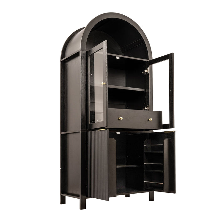 Fluted Tall Arched Pantry Cabinet With Adjustable Shelves