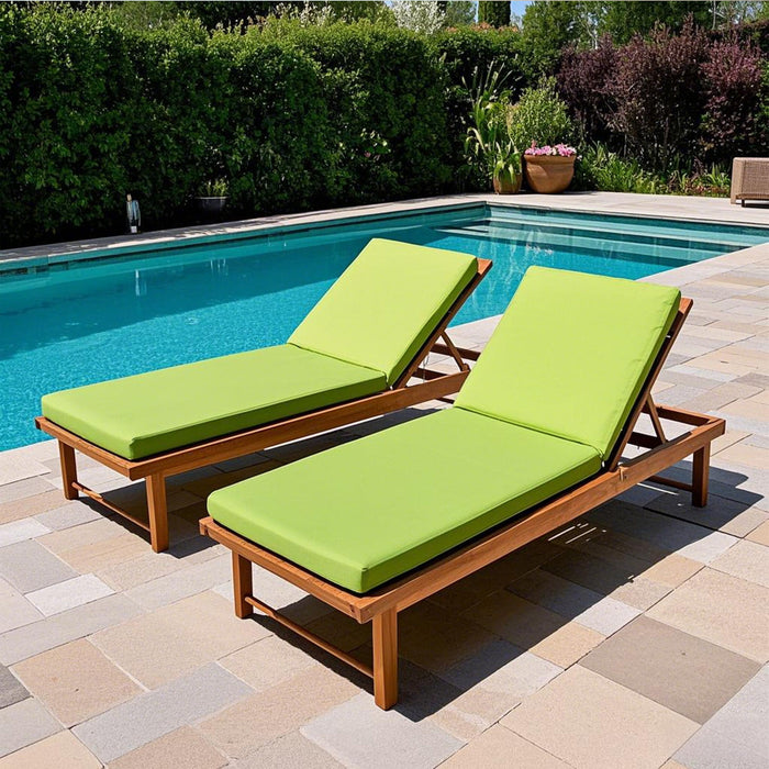 2 Piece Outdoor Chaise Lounge Chair Cushion Set With Pillow, Replacement Patio Seat Cushions - Apple Green