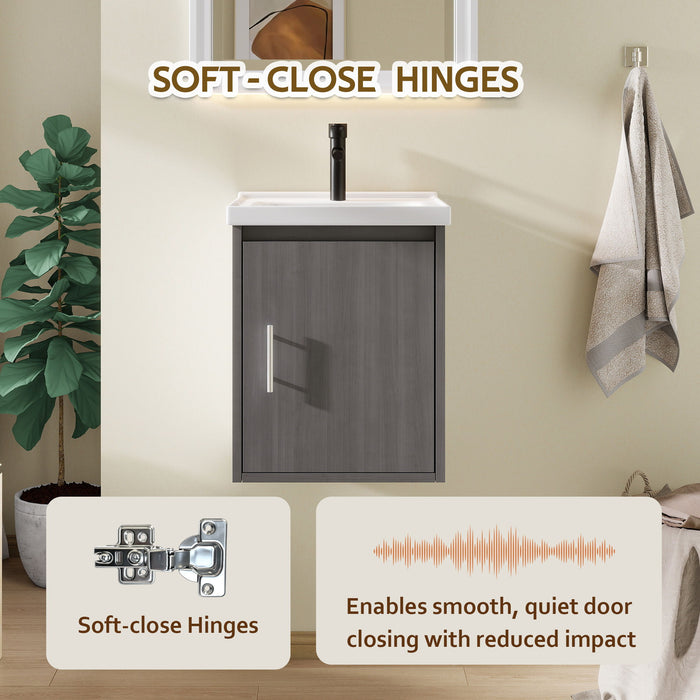 Floating Bathroom Vanity Combo, Wall Mounted Cabinet With Sink & Soft Close Doors For Small Bathrooms