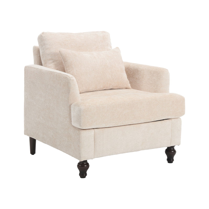 Modern Mid Century Wood Frame Armchair With Tufted Design