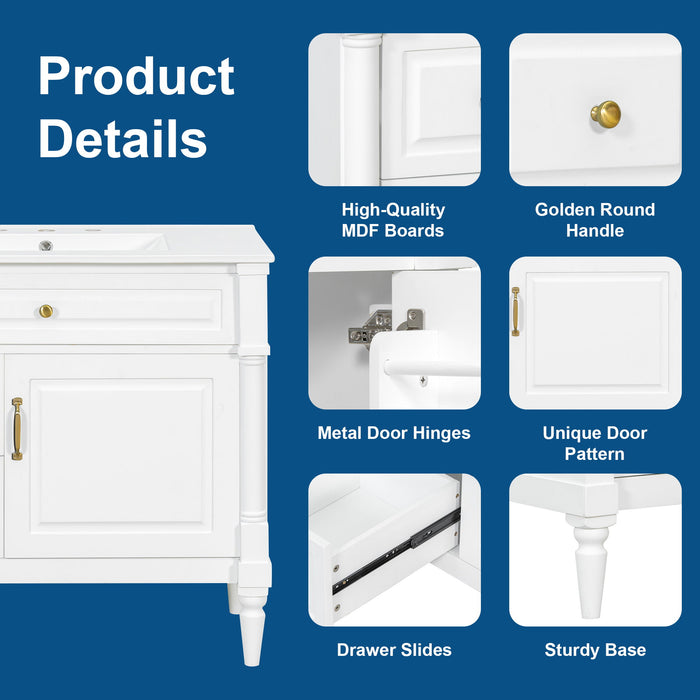 Freestanding Bathroom Vanity With Sink, Adjustable Shelf, Flip Drawer