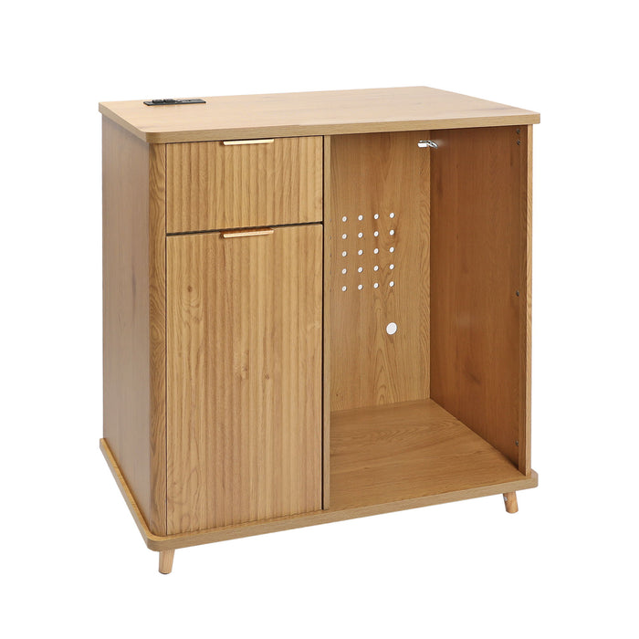 Fluted Coffee Bar Cabinet With Mini Fridge Space & Charging Station