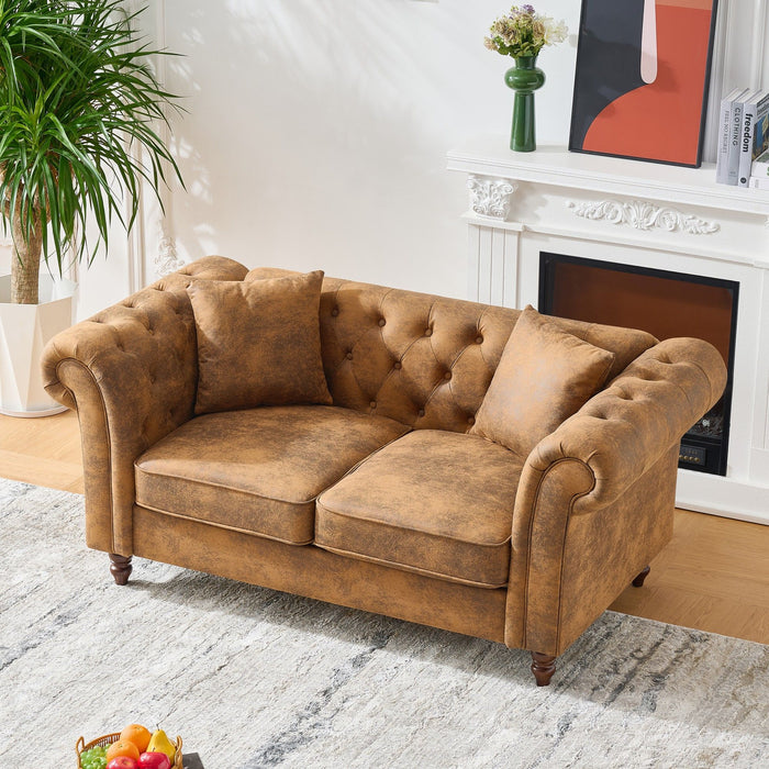 Chesterfield Loveseat, High Tech Fabric Roll Armrest