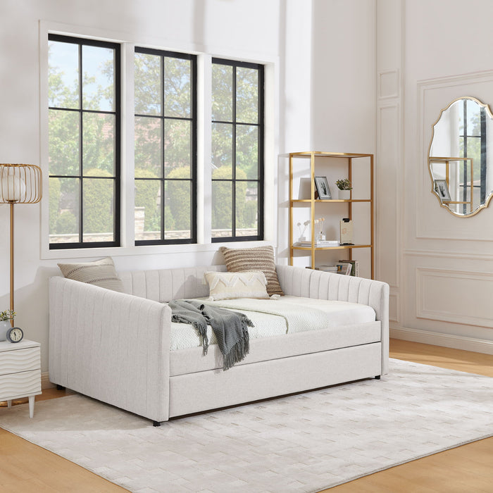 Upholstered Daybed With Trundle With Vertical Stripes