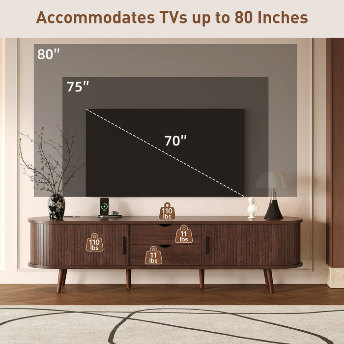 TV Stand For 70" TV, Console With Tambour Doors, Drawers And Built In Power Outlet - Dark Brown