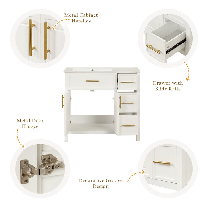 Modern Bathroom Vanity With Sink Top, 2 Doors And 3 Drawers