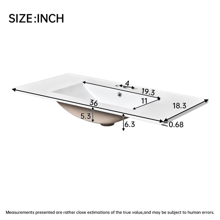 Single Bathroom Basin Sink Vanity Top Only & 3 Faucet Holes - White