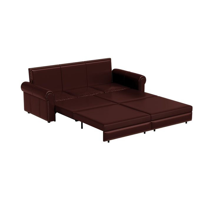 3 In 1 Convertible Sleeper Sofa With Nailhead Trim & Rolled Arm