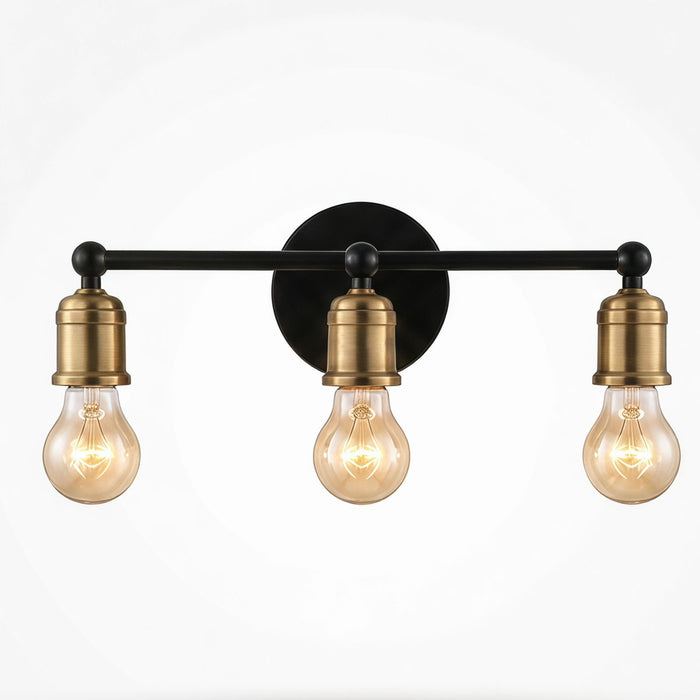 3 Light Wall Sconce, Vanity Light, No Bulbs Included - Black / Gold