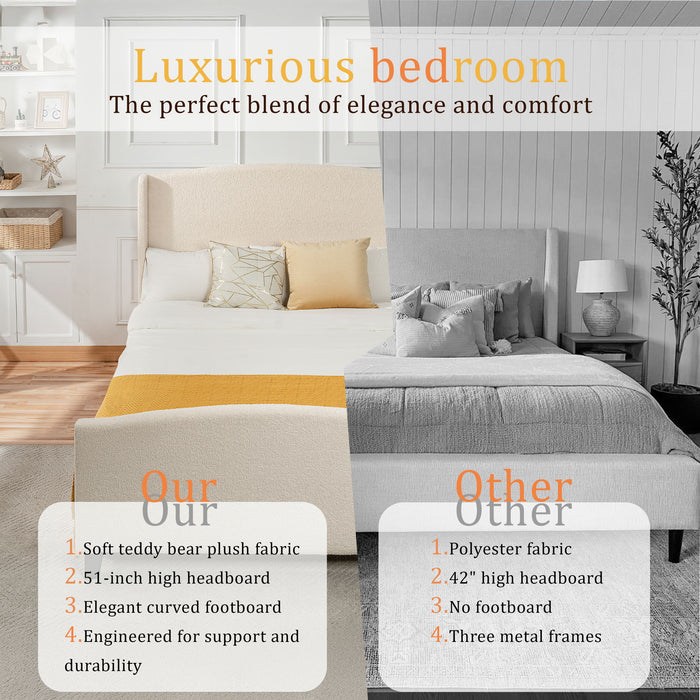 Platform Bed Frame With Tall Headboard And High Footboard