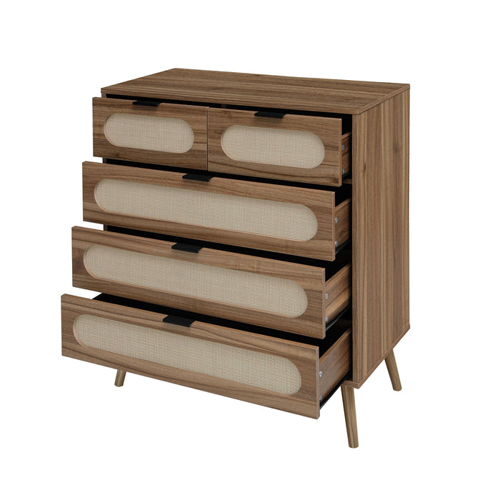 Modern 5 Drawer Accent Storage Cabinet For Living Room, Bedroom, Dining Room, Or Study - Walnut