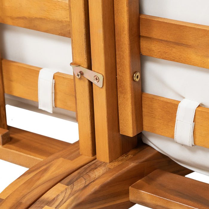 6 Piece Patio Sofa Set, Acacia Wood Outdoor Modular Sectional Garden Furniture Set L Shaped Conversation Set, Convertible Daybed With Tea Table, Ottoman, 5 Cushions And Pillows - Teak / Beige