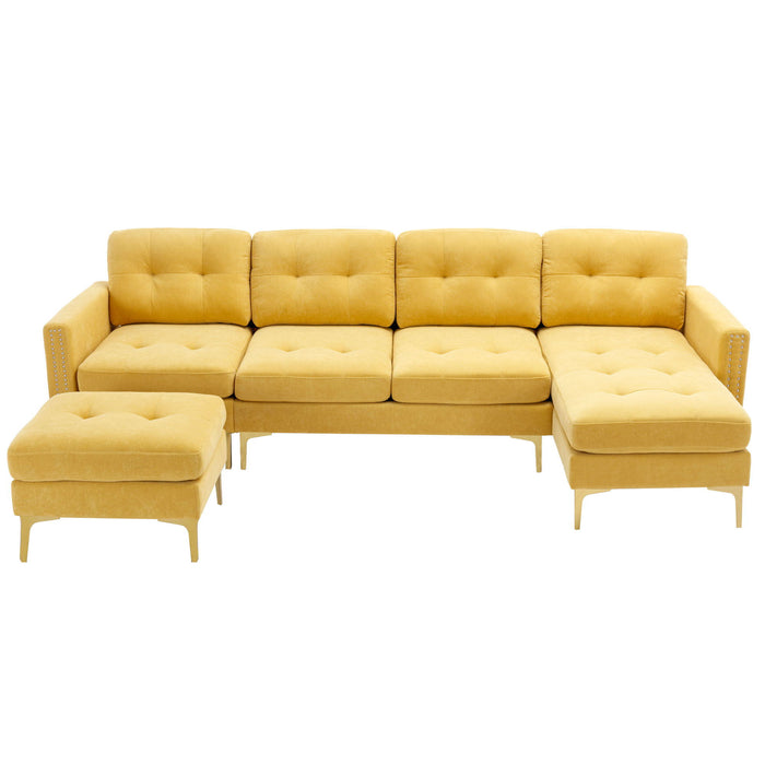 Modern L - Shape Convertible Sectional Sofa With Movable Ottoman