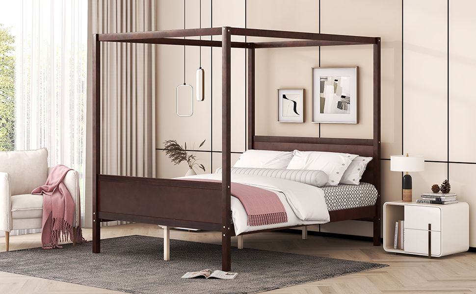 Canopy Platform Bed With Headboard And Footboard, Slat Support Leg