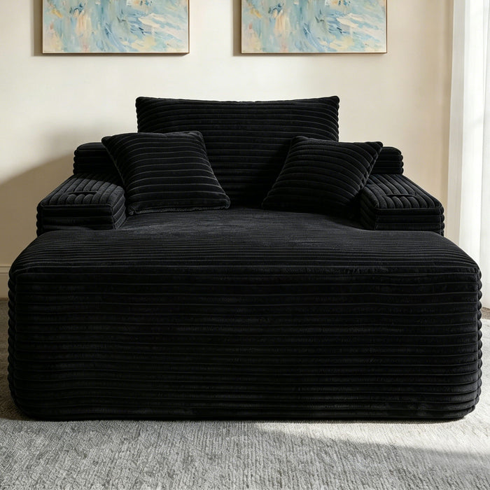 Convertible Chaise Lounge Chair & Wide Armrest & Throw Pillows - Black