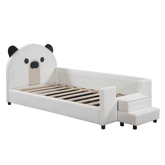 Upholstered Daybed With Bear Shaped Headboard, Hydraulic System And Breathable Mesh Fence