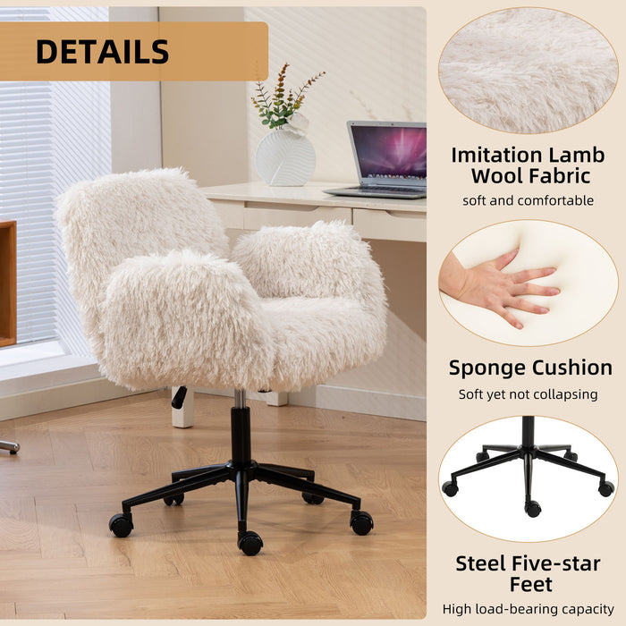 Swivel Chair With Adjustable Armrests And Wheels For Home Office - Beige