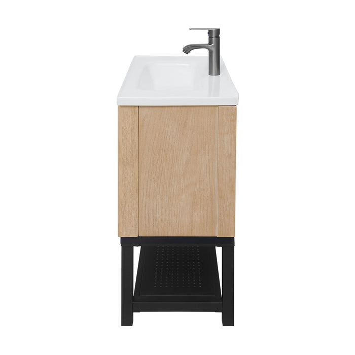 Modern Freestanding Bathroom Vanity With Ceramic Sink, Hot And Cold Faucet, Storage Cabinet & Open Shelf