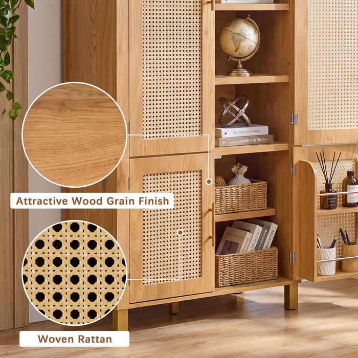 Tall Arched Cabinet With Rattan Doors & Adjustable Shelves