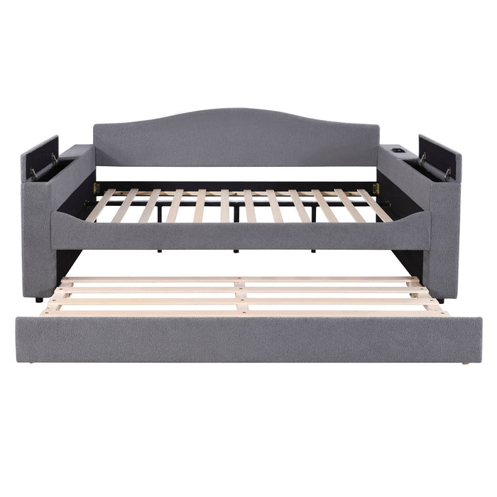 Upholstered Daybed With Storage Armrests, Trundle And Latest Integrated Bluetooth Audio System