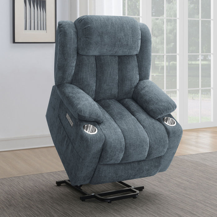 Beca - Upholstered Power Lift Recliner With Cupholders And USB Charging