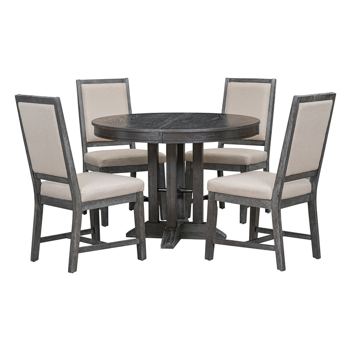 Dining Set & Extendable Round Table And 4 Upholstered Chairs