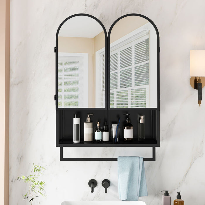 Double Arched Mirror Wall Cabinet With 2 Doors, Featuring Adjustable Shelves And Towel Rack