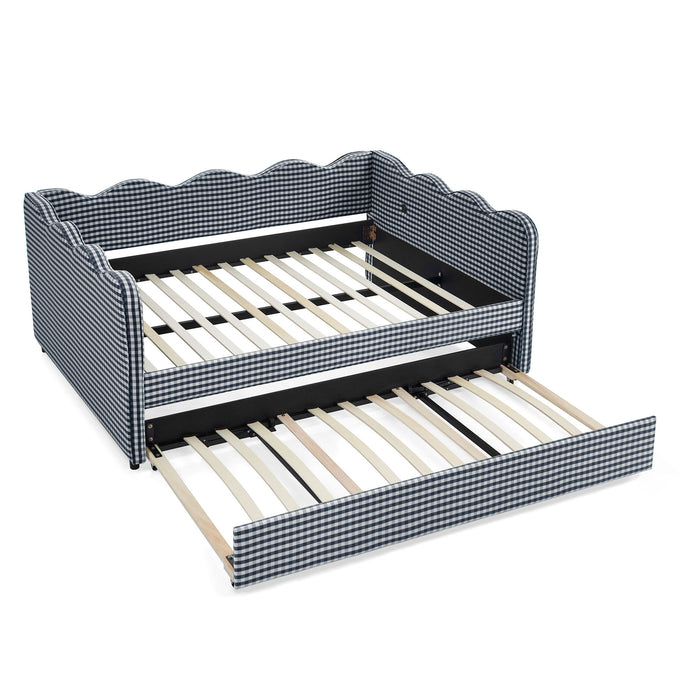 Gingham Daybed With USB Charging Port, Wave-Shaped Design