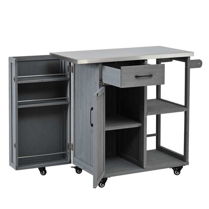 Outdoor Kitchen Island Prep Station With Lockable Wheels, Ample Storage, Towel & Spice Racks