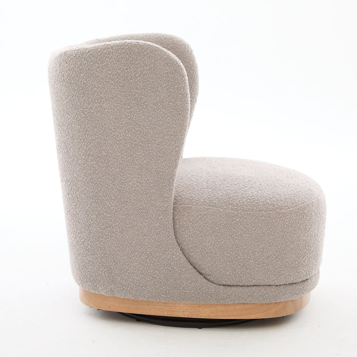 Curved Back Swivel Lounge Chair With Rotating Base For Home - Gray