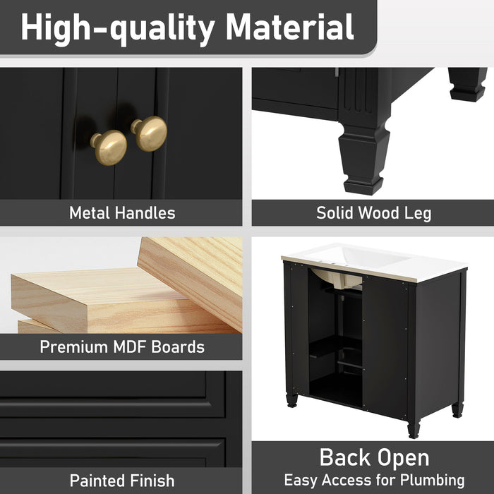 Bathroom Vanity With Sink, 1 Tip Out Drawer, 3 Side Drawers, Adjustable Shelf