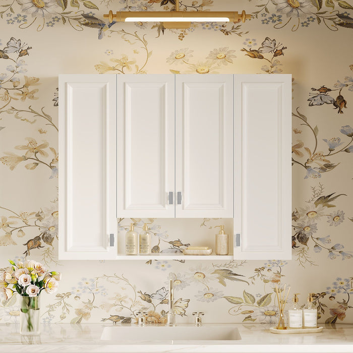 Bathroom Cabinet With 5 Adjustable Shelves, Wall-Mounted Medicine Cabinet, Soft-Closing Hinges, Open Shelving Design - White