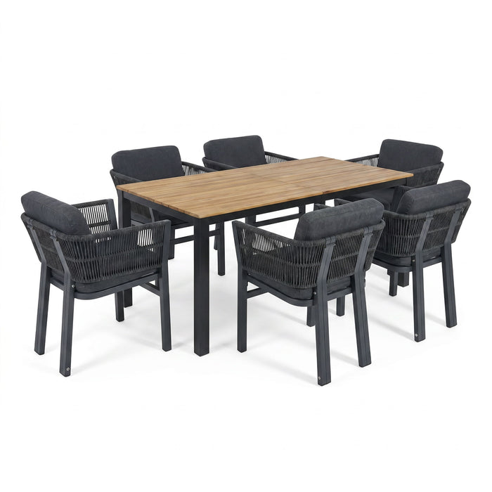 7 Piece Outdoor Dining Set With Table And 6 Chairs - Black / Teak / Gray