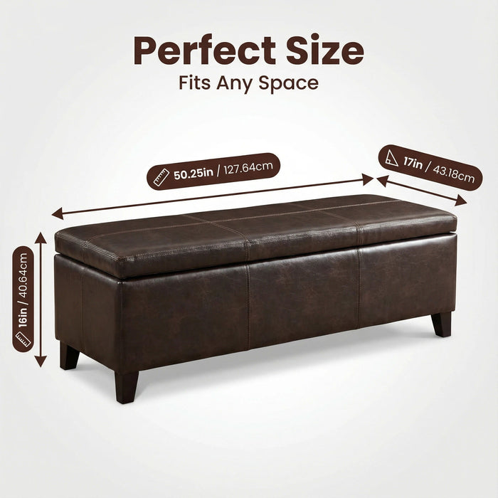 Rectangle Storage Ottoman Bench For Living Room - Brown