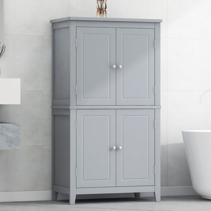 Elegant Bathroom Floor Storage Cabinet With 4 Doors, Adjustable Shelves