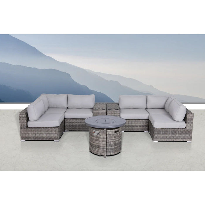 Wicker Outdoor Lounge Set With Cushions And Fire Pit