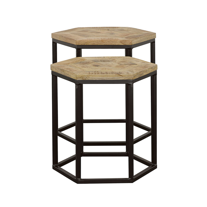 2 Piece Nesting Table With Hexagon Base - Brown
