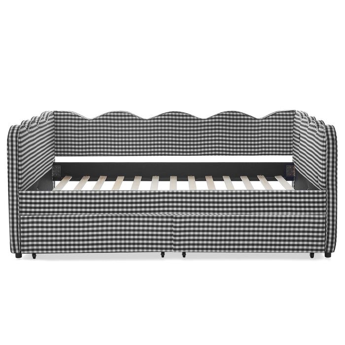Gingham Daybed With USB Charging Port, Wave-Shaped Design