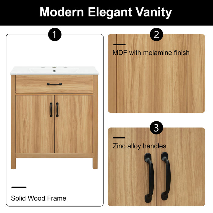 Bathroom Vanity With Flip Drawer, 2 Soft Close Doors, Adjustable Shelf And Ceramic Sink