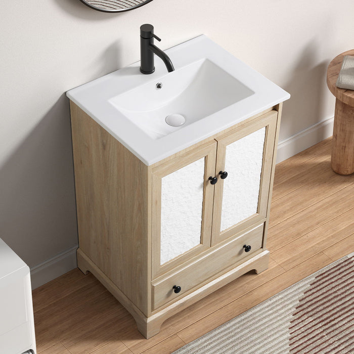 Bathroom Vanity With Basin 1 Drawer, Particle Board Construction, Free Standing Storage - Brown