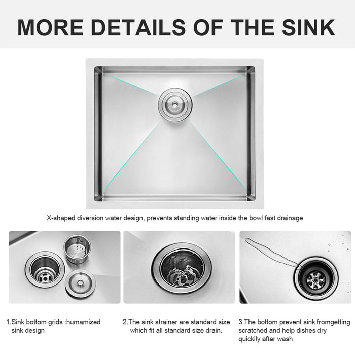 Undermount Stainless Steel Kitchen Sink, Deep Single Bowl Basin