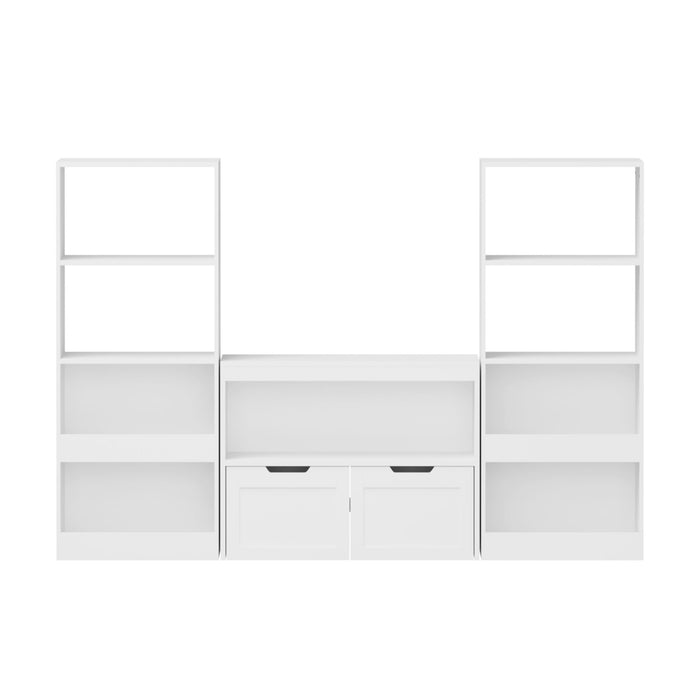 Book Organizer With Large Drawers And Open Shelves, Toy Storage Cabinet With Removable Wheels And Rounded Edges - White