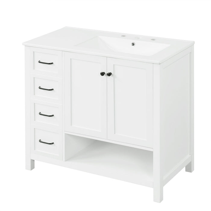 Bathroom Vanity With Sink Top, Bathroom Vanity Cabinet With 2 Doors And 2 Drawers, Open Shelf