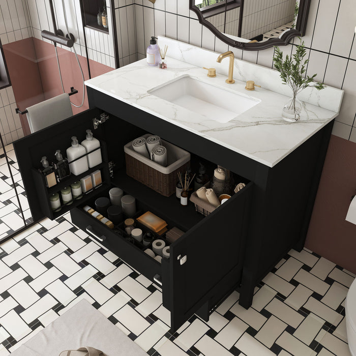 Bathroom Vanity Set, Fluted Cabinet, Soft Close Doors & Drawers, 3 Faucet Holes, Sink Included - Black