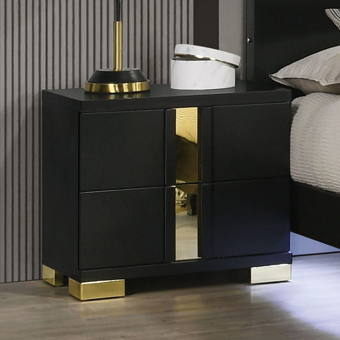 Contemporary Nightstand With 2 Drawer Storage - Black