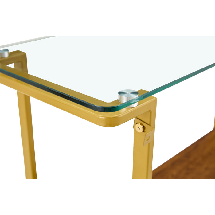 Console Table With Shelf, 2 Tier Living Room - Gold / Walnut