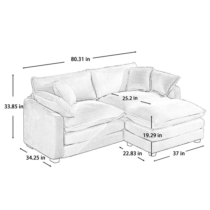 Oversized Modular Cushion Sofa With Ottoman, Low Back, Deep Seating Sofa Set
